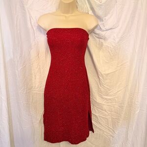 Red Strapless Sparkle Bodycon Dress Size M Holiday Party Mini